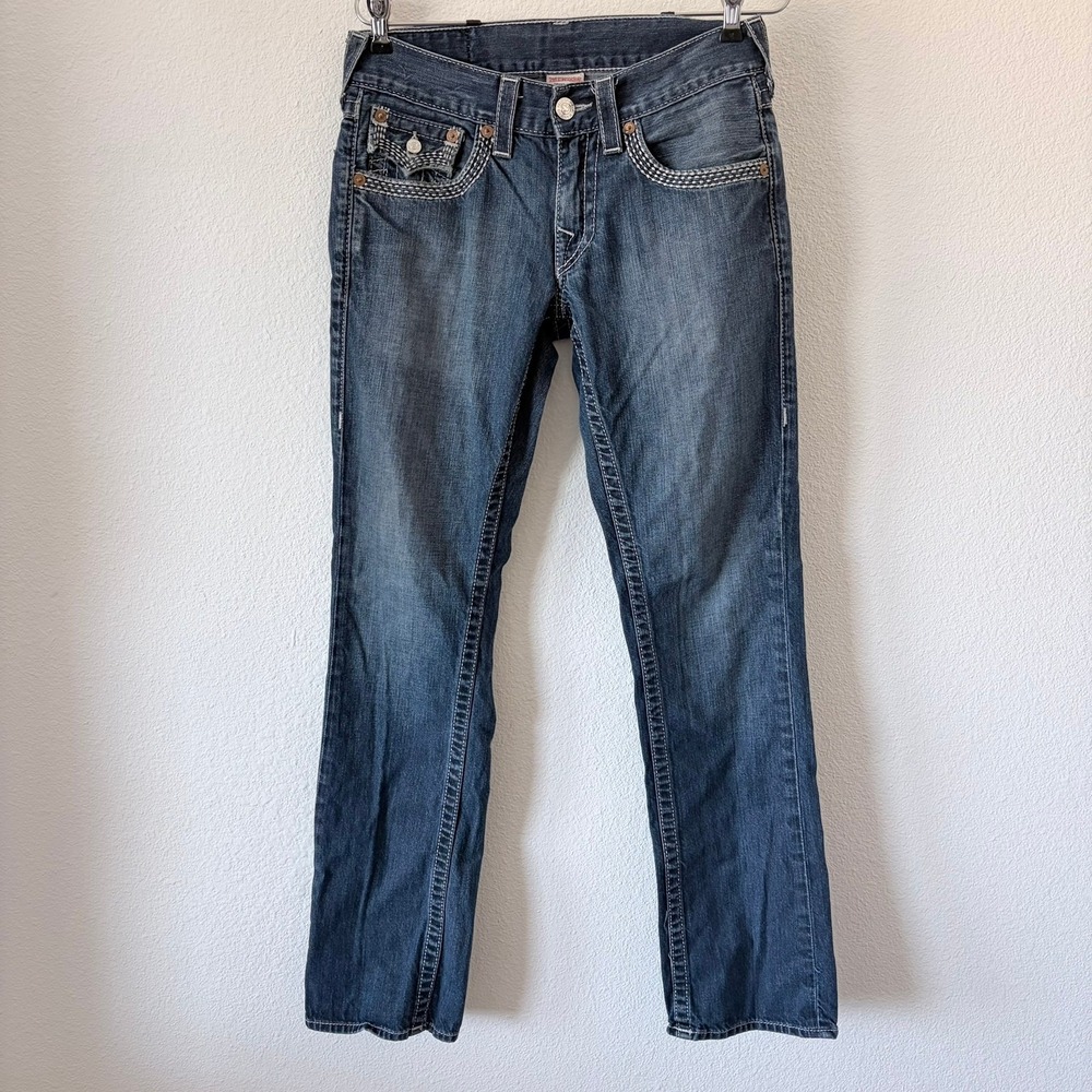 True Religion Straight Leg Jeans Mens 29x31 Dark Wash Contrast Stitch Streetwear